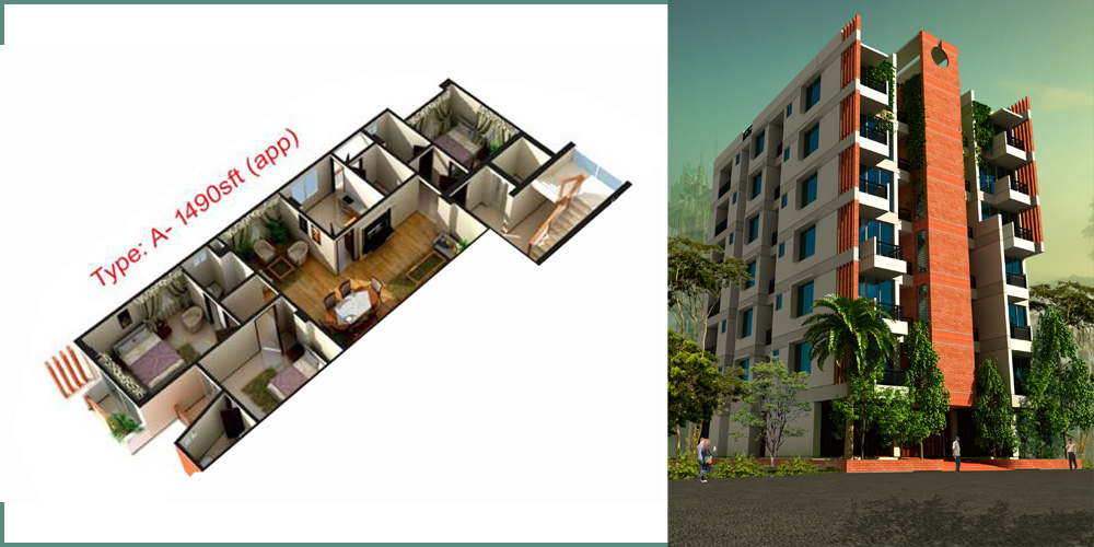 Dokhina Niloy 3 Bed 6th Floor Unit A 1490 SFT